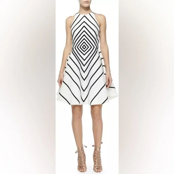 Halston Heritage | Dresses | Halston Heritagesleeveless Geometric Aline Dress  Linen Whiteblack 4 | Poshmark